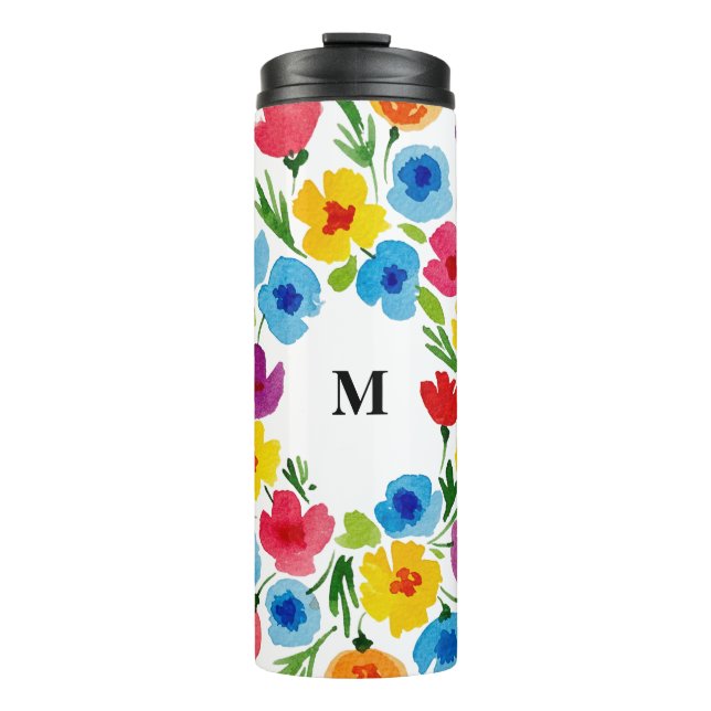 Cheerful Watercolor Florals Thermal Tumbler (Front)