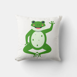 Cheerful Waving Green Frog Throw Pillow – Whimsica