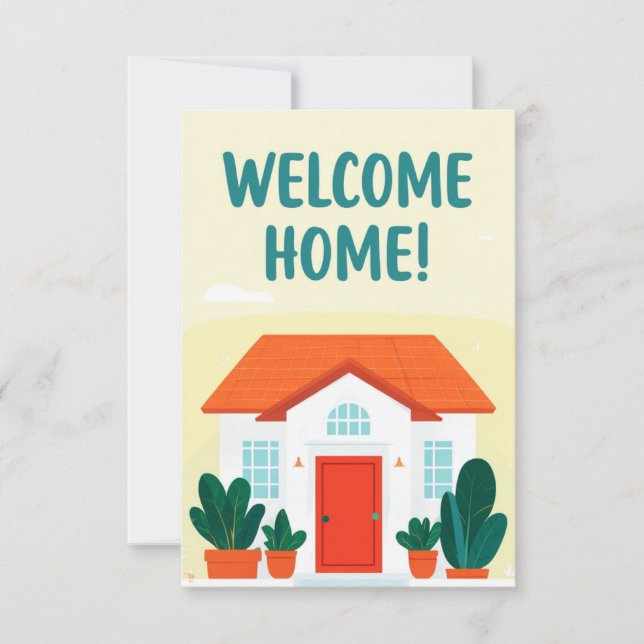 Cheerful Welcome Home Card Design with Stylised  (Front)
