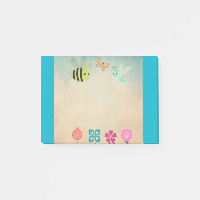 Cheerful Whimsical Collection of Flowers and Bugs Post-it Notes (Front)