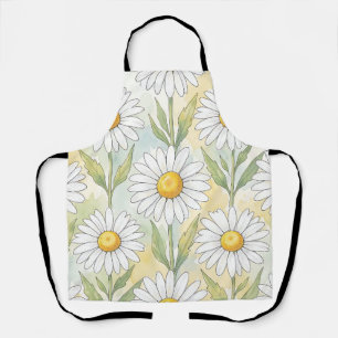 Cheerful White Daisy Floral Pattern Apron