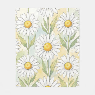 Cheerful White Daisy Floral Pattern Fleece Blanket