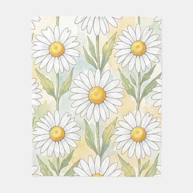 Cheerful White Daisy Floral Pattern Fleece Blanket (Front)