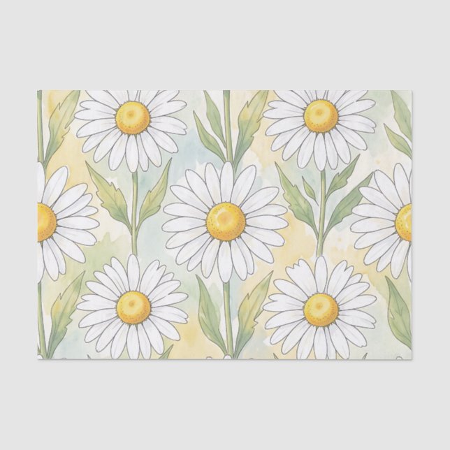 Cheerful White Daisy Floral Pattern Tissue Paper (Front)