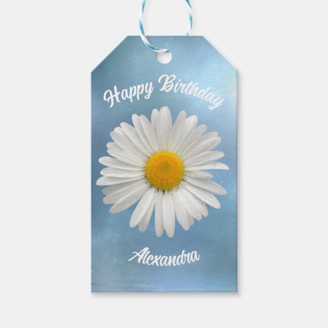Cheerful White Daisy Gift Tags (Front)