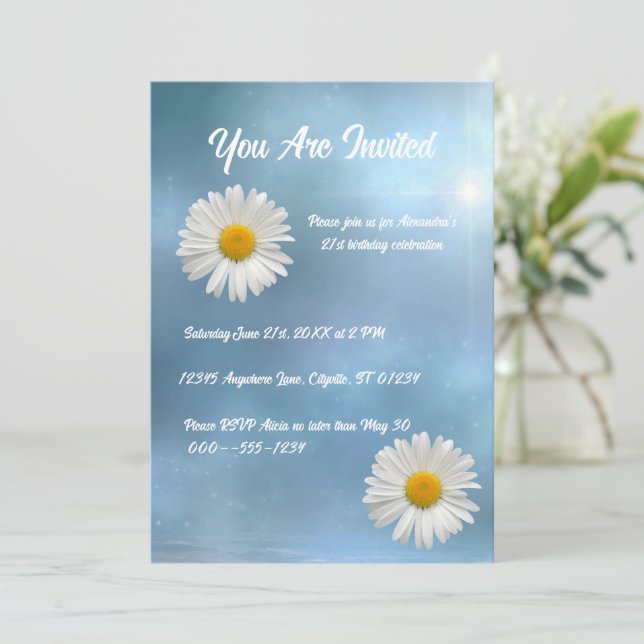Cheerful White Daisy Invitation (Standing Front)