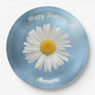 Cheerful White Daisy Paper Plate