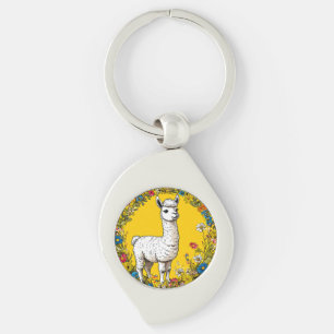 Cheerful white llama key ring