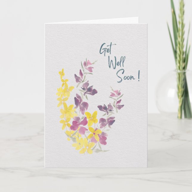 Cheerful Wildflower Get Well Soon Watercolor  Card (Front)