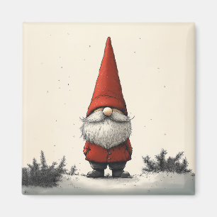 Cheerful Winter Gnome in Red Hat Magnet
