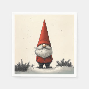 Cheerful Winter Gnome in Red Hat Napkin