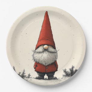 Cheerful Winter Gnome in Red Hat Paper Plate