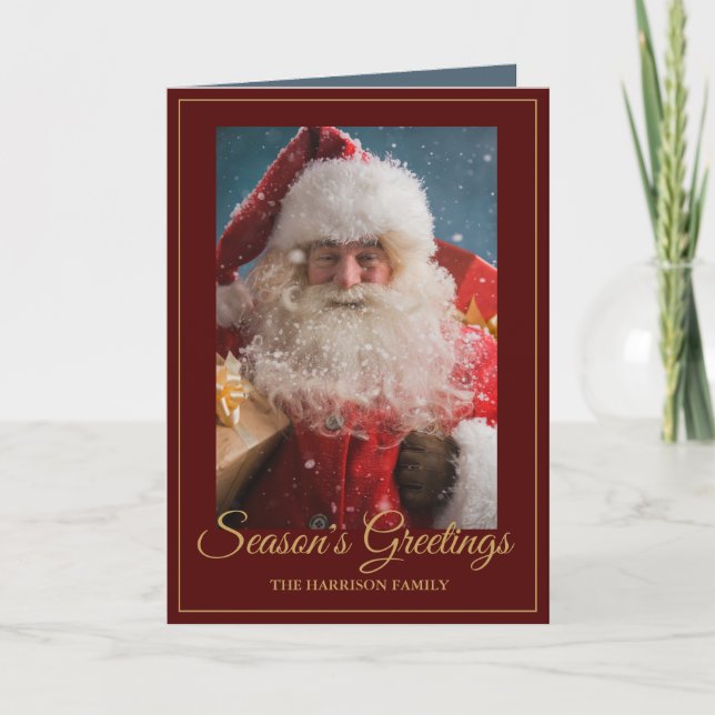 Cheerful Winter Santa Claus Personalised Photo Holiday Card (Front)