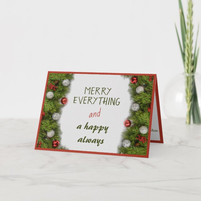 Cheerful Wreath Christmas New Year Greeting Quote Card (Front)