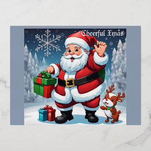 Cheerful Xmas Foil Holiday Postcard