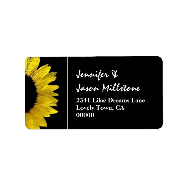 Cheerful Yellow and Black Sunflower Modern Wedding Label (Front)