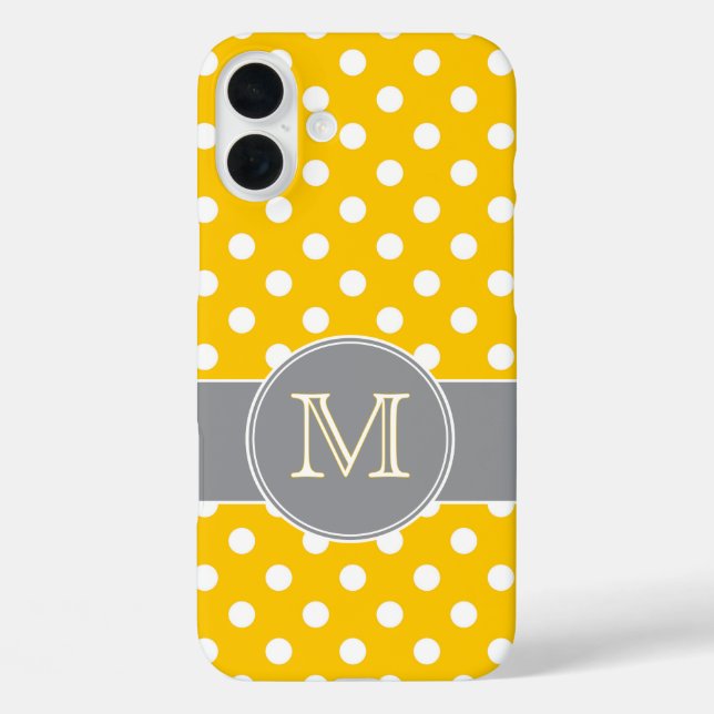  Cheerful Yellow and Grey Polka Dot Monogram Case-Mate iPhone Case (Back)