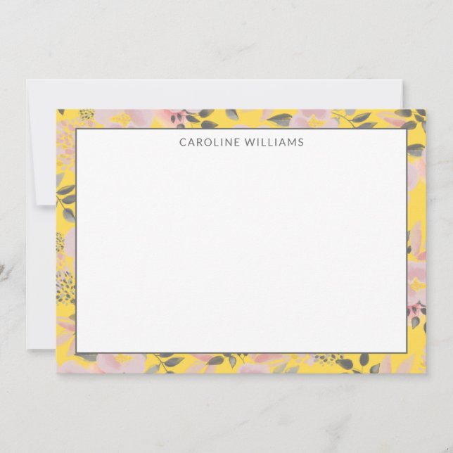 Cheerful Yellow and Pink Floral Pattern with Name Card (Front)