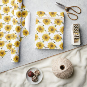 Cheerful Yellow and White Flower Print Craft or Wrapping Paper