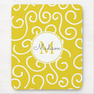 Cheerful Yellow and White Pattern with Monogram Mouse Mat