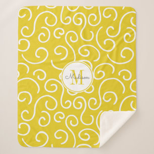 Cheerful Yellow and White Pattern with Monogram Sherpa Blanket