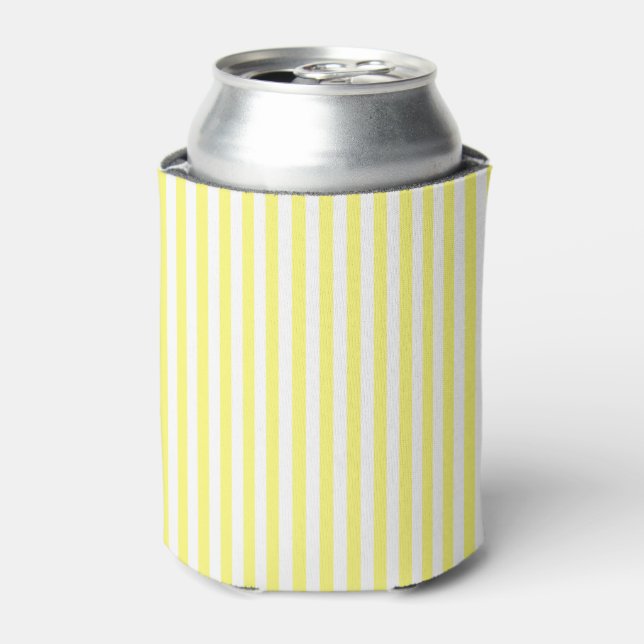 Cheerful Yellow and White Striped Can Cooler (Can Front)