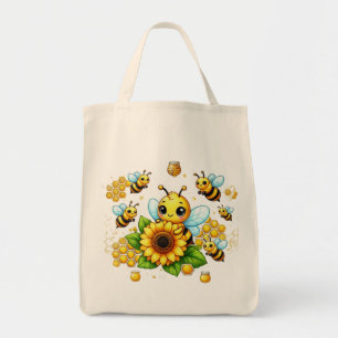 Cheerful Yellow Bee and Sunflower Tote Bag