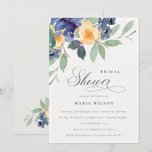 Cheerful Yellow Blue Floral Bridal Shower Invite