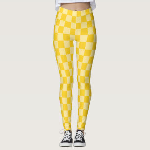 Cheerful Yellow Chequered Pattern Leggings