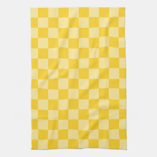 Cheerful Yellow Chequered Pattern Tea Towel