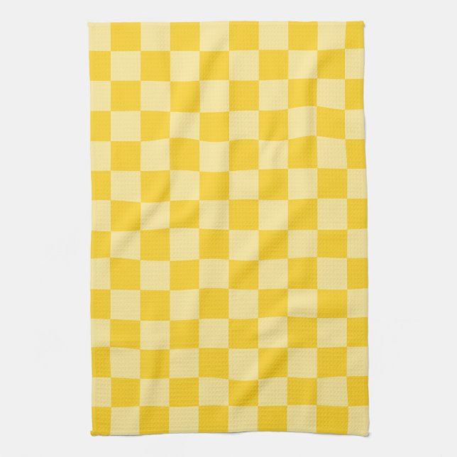 Cheerful Yellow Chequered Pattern Tea Towel (Vertical)