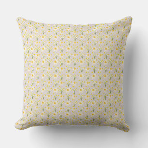 Cheerful Yellow Daffodil Botanical Pattern Throw Cushion