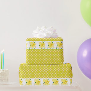 Cheerful Yellow Daffodils Flower and Polka-dots  Wrapping Paper