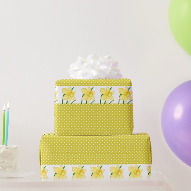 Cheerful Yellow Daffodils Flower and Polka-dots  Wrapping Paper (Party Gifts)