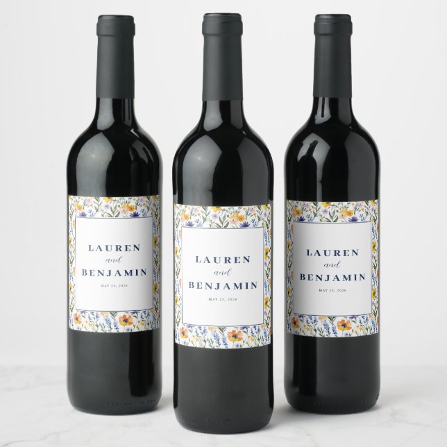 Cheerful Yellow Floral Daisies Wine Label (Bottles)