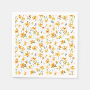 Cheerful Yellow Floral Watercolor Napkin