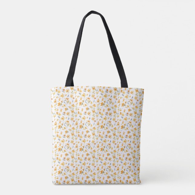 Cheerful Yellow Floral Watercolor Tote Bag (Back)
