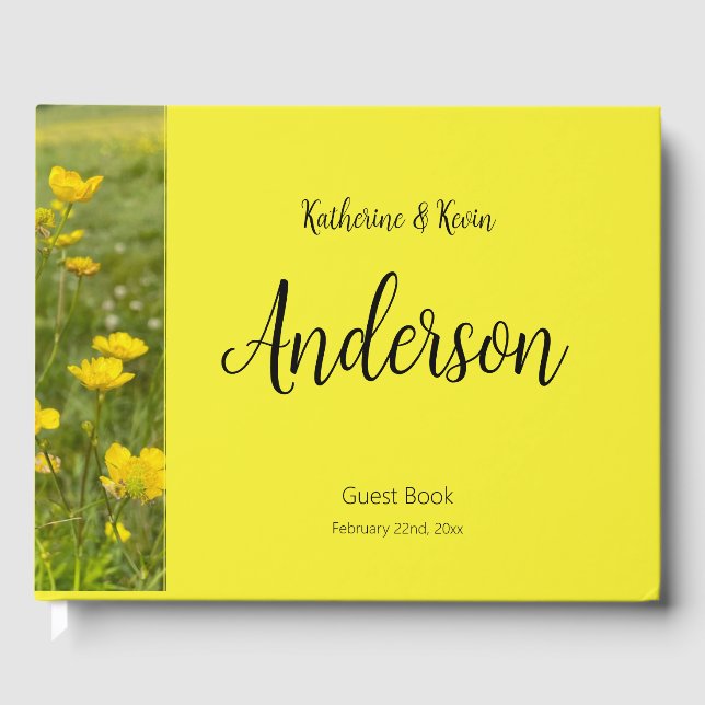 Cheerful Yellow Floral Wedding  Guest Book (Front)