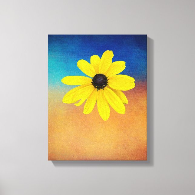 Cheerful yellow flower photo collage with blue  canvas print (Front)