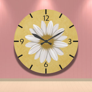 Cheerful Yellow Modern Daisy Hand-Drawn Large Clock