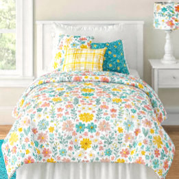 Cheerful Yellow Orange and Blue Floral for Girls 