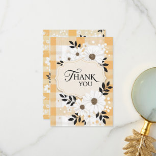 Cheerful Yellow Plaid & Little Flowers Thank You Card