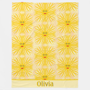 Cheerful Yellow Red Sun Face Kids Pattern Fleece Blanket