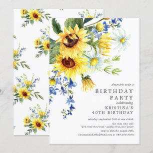 Cheerful Yellow Sunflower Birthday Party Invitation