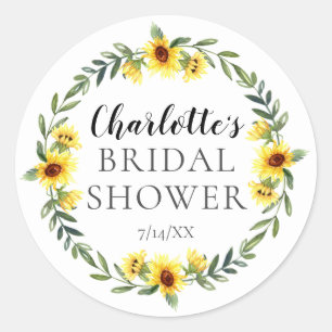 Cheerful Yellow Sunflower Bridal Shower Classic Round Sticker