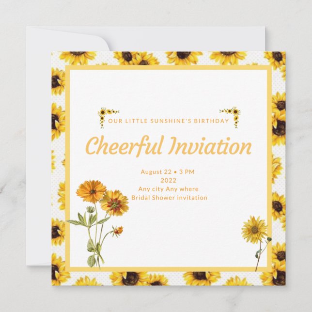 Cheerful Yellow Sunflower Bridal Shower  Invitation (Front)