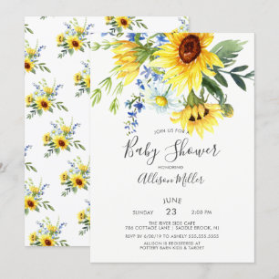 Cheerful Yellow Sunflower Floral Baby Shower Invitation