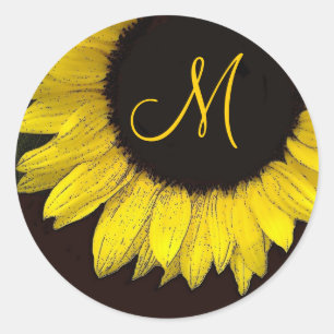 Cheerful Yellow Sunflower Wedding Monogram Classic Round Sticker