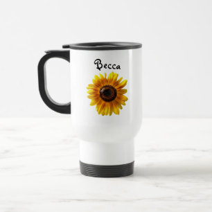 Cheerful Yellow Sunflower with Bee Personalised Travel Mug