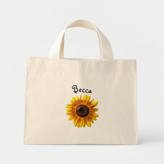 Cheerful Yellow Sunflower with Bee Personalized Mini Tote Bag (Front)